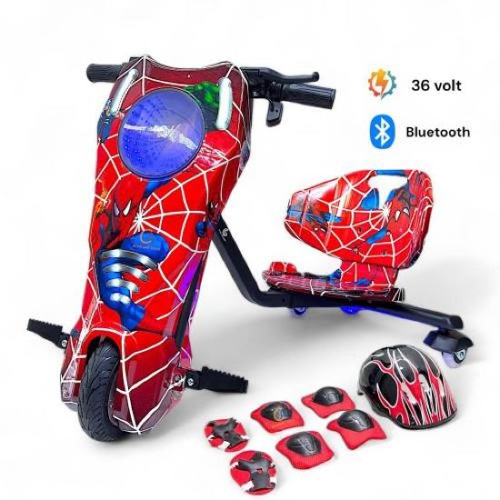 صورة سكوتر درفت كبير سبايدرمان 36 فولت بلدات دائرية وبثلاث عجلات