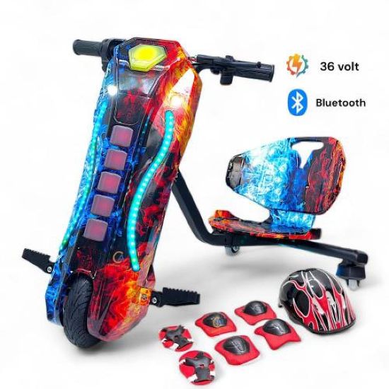 صورة سكوتر درفت كبير بطبعة نارية مزدوجة 36 فولت بلدات طويلة وبثلاث عجلات