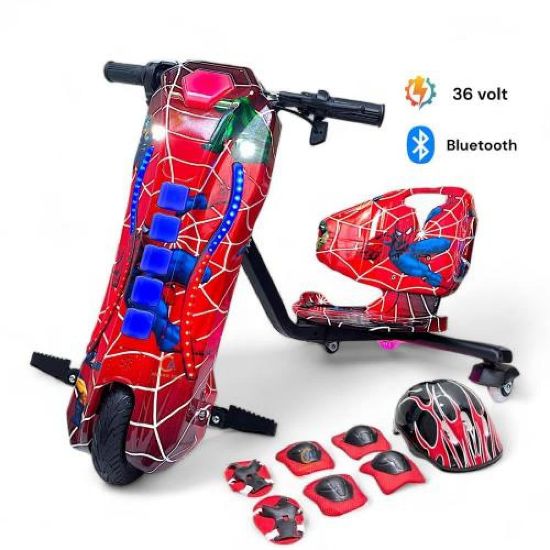 صورة سكوتر درفت كبير سبايدرمان 36 فولت بلدات طولية وبثلاث عجلات