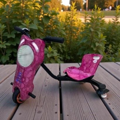 صورة سكوتر درفت صغير بطبعات قلوب زهرية للبنات 36 فولت بثلاث عجلات