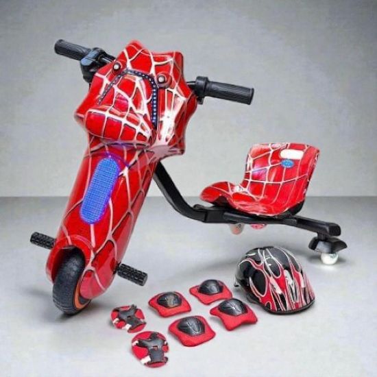 صورة سكوتر درفت صغير مميز بطبعات سبايدر مان 36 فولت بثلاث عجلات