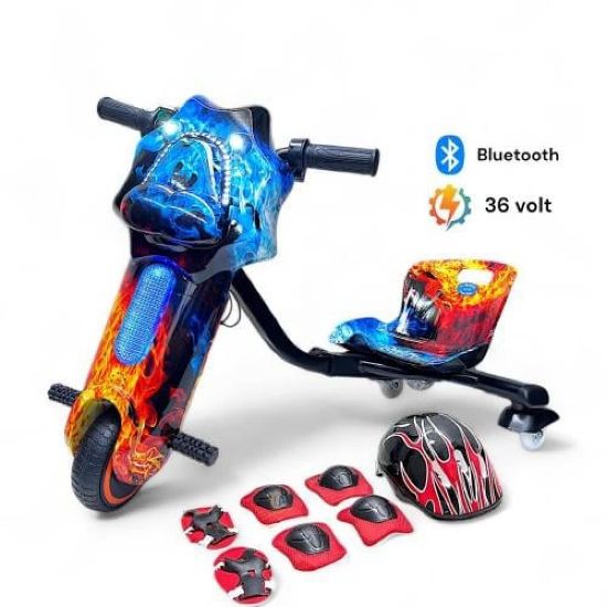 صورة سكوتر درفت صغير مميز بطبعات ناري 36 فولت بثلاث عجلات