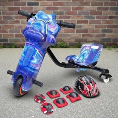 صورة سكوتر درفت صغير مميز بطبعات زرقاء 36 فولت بثلاث عجلات