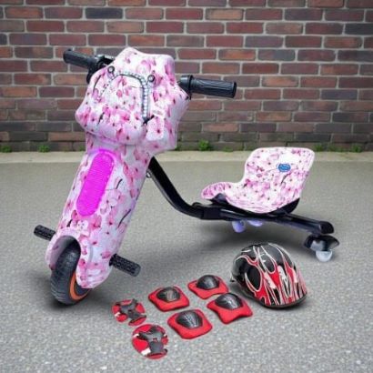 صورة سكوتر درفت صغير مميز بطبعات وردي 36 فولت بثلاث عجلات