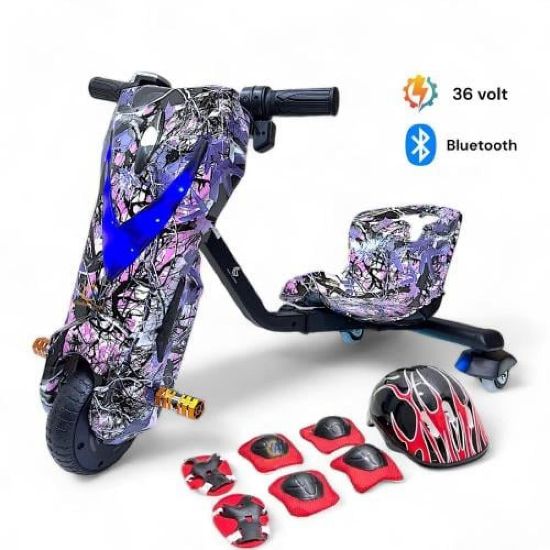 صورة سكوتر درفت صغير بطبعات ملونة 36 فولت بثلاث عجلات