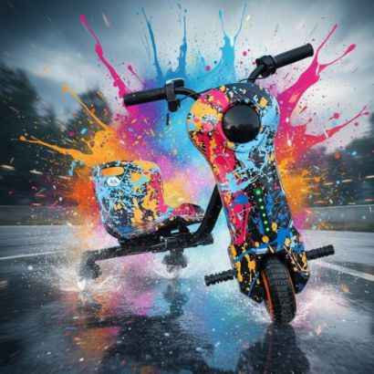 صورة سكوتر درفت صغير بطبعات ملونة مختلفة 36 فولت بثلاث عجلات