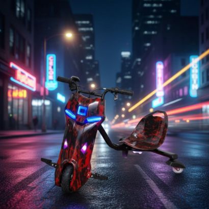 صورة سكوتر درفت صغير بطبعات فضائية حمراء 36 فولت بثلاث عجلات