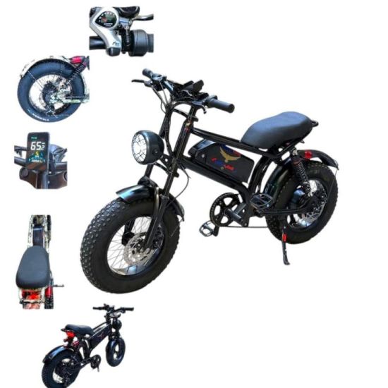 صورة دراجة بايك كهربائية سوداء بتصميم كلاسيكي وكفرات عريضة