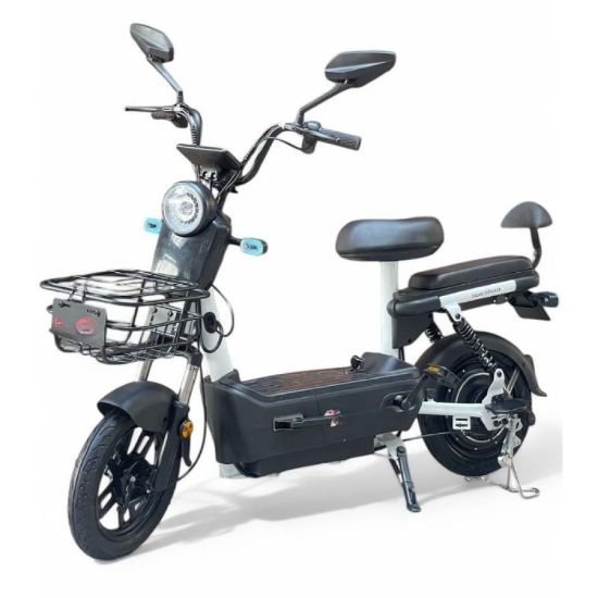 صورة دراجة كهربائية عصرية بمقعدين سلة أمامية