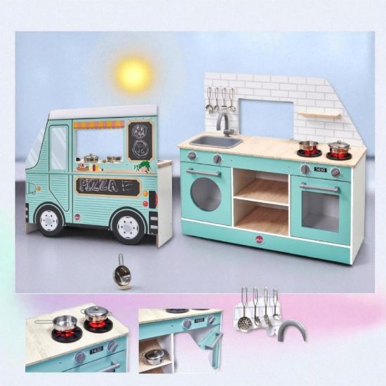صورة مطبخ لعب تفاعلي للأطفال مع تصميم شاحنة بيتزا