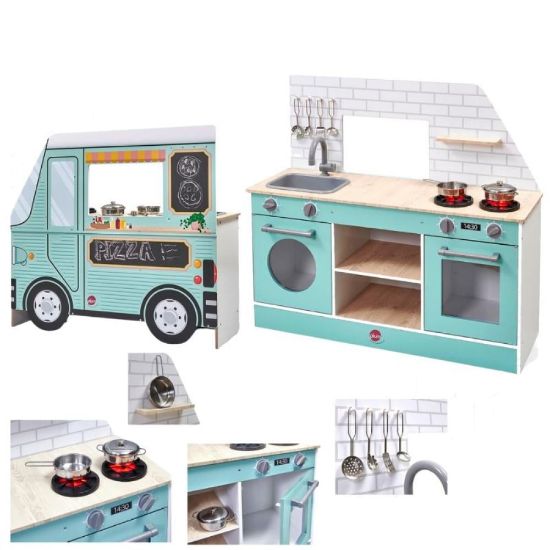 صورة مطبخ لعب تفاعلي للأطفال مع تصميم شاحنة بيتزا