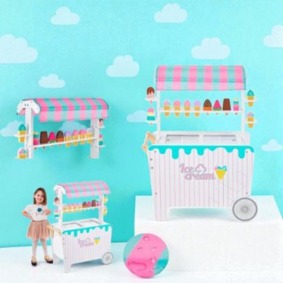 صورة عربة آيس كريم للأطفال مع أكواب وملحقات
