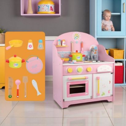 صورة مطبخ خشبي وردي للأطفال  ( حبتين )