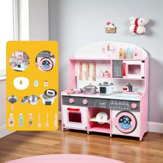 صورة مطبخ الغسالة الوردية الخشبية