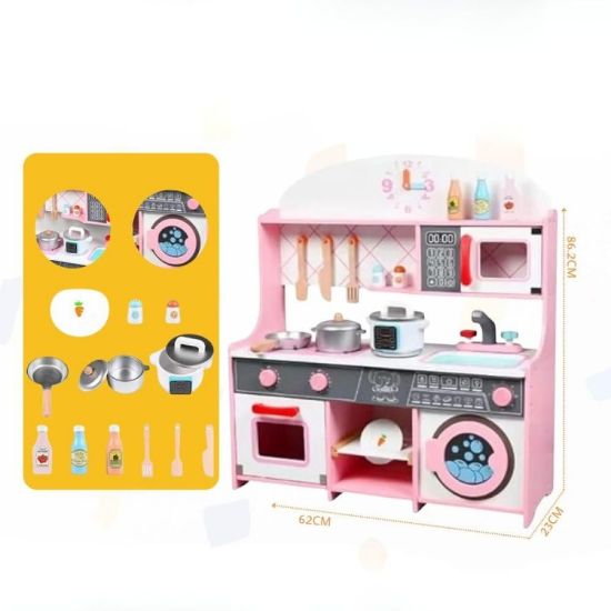 صورة مطبخ الغسالة الوردية الخشبية