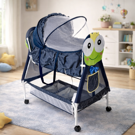 صورة سرير أطفال هزاز مع ناموسية وتصميم ضفدع