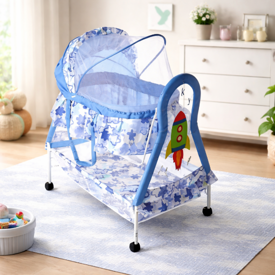 صورة سرير أطفال هزاز مع ناموسية بتصميم صاروخ