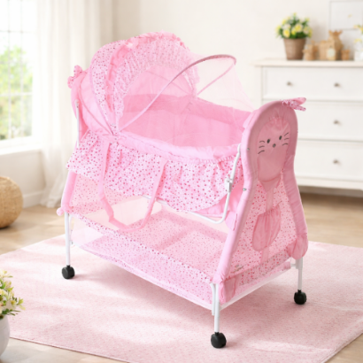 صورة سرير أطفال هزاز مع ناموسية وتصميم أرنب