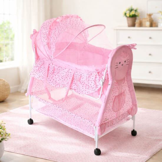 صورة سرير أطفال هزاز مع ناموسية وتصميم أرنب