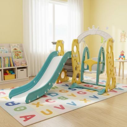 صورة ملعب أطفال منزلي مع زحليقة ومرجيحة