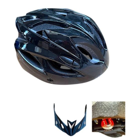 صورة خوذة دراجات هوائية رياضية أسود لامع مع إضاءة