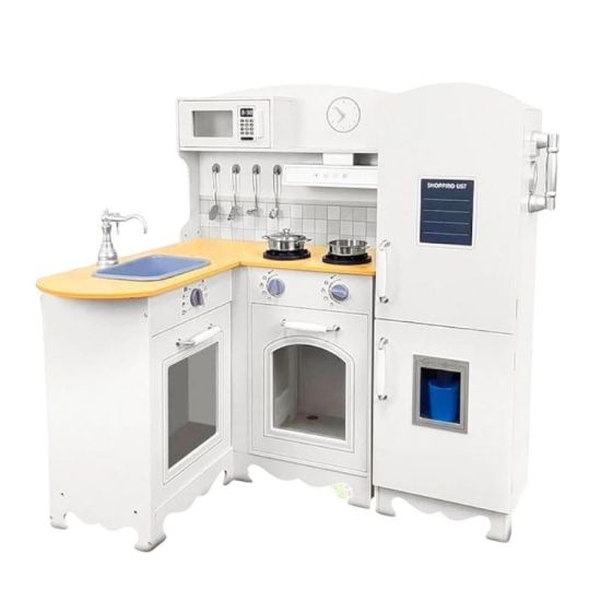 صورة مطبخ أطفال خشبي تفاعلي زاوية مع ثلاجة كاملة