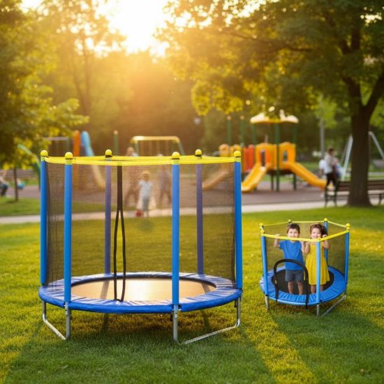 صورة ترامبولين أطفال دائري مع شبكة أمان