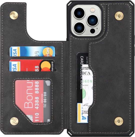 صورة جراب كفر غطاء جلدي للهاتف ايفون 14 برو ماكس مع حامل للبطاقات Back cover with card holder for iPhone 14 Pro Max