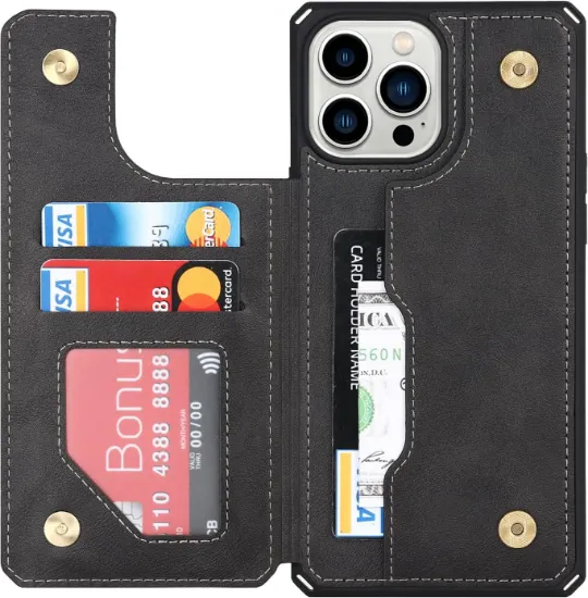 صورة جراب كفر غطاء جلدي للهاتف ايفون 14 برو ماكس مع حامل للبطاقات Back cover with card holder for iPhone 14 Pro Max