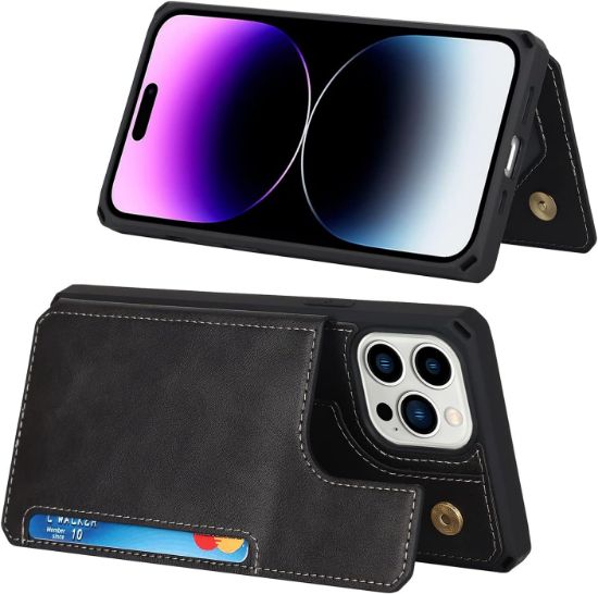 صورة جراب كفر غطاء جلدي للهاتف ايفون 14 برو ماكس مع حامل للبطاقات Back cover with card holder for iPhone 14 Pro Max