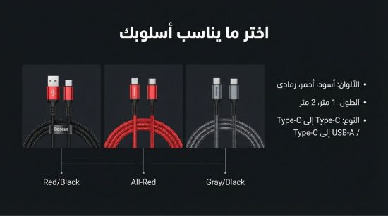 صورة كابل شحن سريع تايب سي من الطرفين /Fast Charging Cable Type CE From Both sides