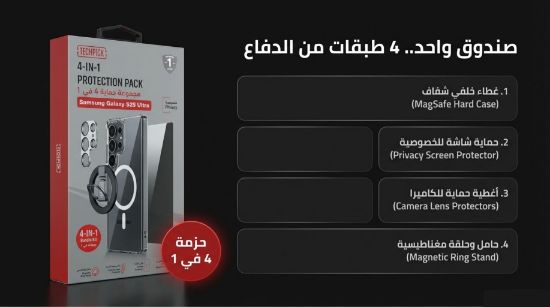 صورة بكج حماية كامل لهاتف سامسونج جالكسي اس 25 الترا 4في1 Full protection package for Samsung Galaxy S25 Ultra 4in1.