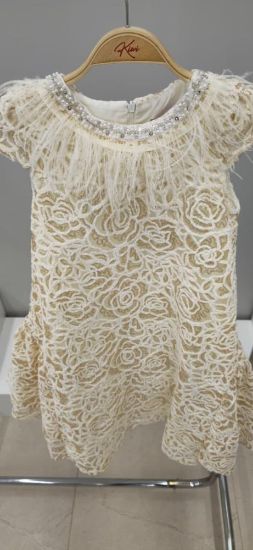 صورة فستان بيج انيق وجميل ريش ونل على العنق