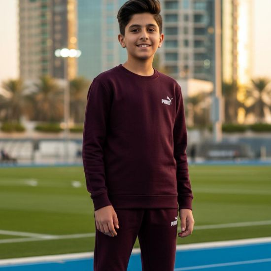 صورة طقم ربيعي عنابي من pu ولادي وبناتي