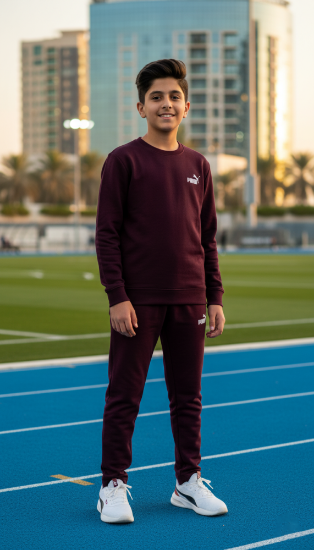 صورة طقم ربيعي عنابي من pu ولادي وبناتي