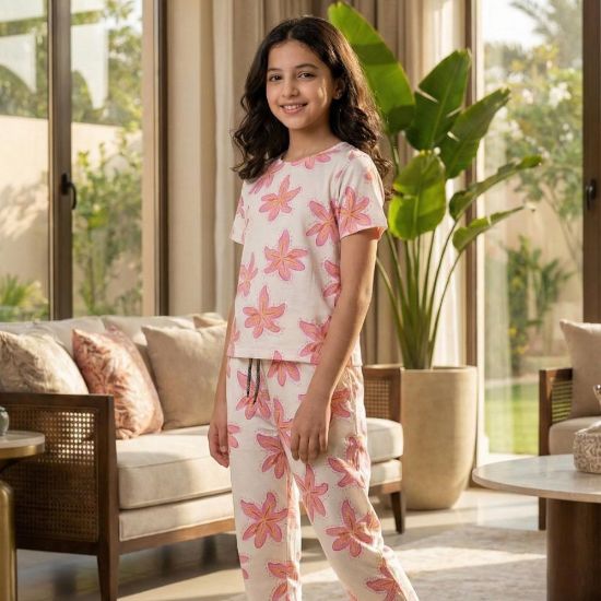 صورة طقم "زهرة الأوركيد" الصيفي – قطعتين بنقشة الزهور الوردية