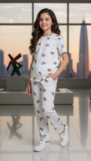 صورة طقم "أصدقاء الغابة" – بيجامة قطنية بنقشة وجوه الحيوانات الكيوت