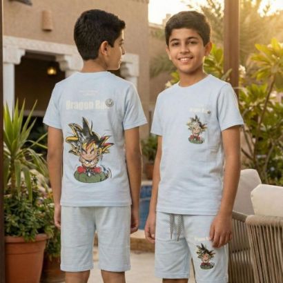 صورة طقم ولادي قطني (تيشيرت وشورت) بطبعة "دراغون بول" الكرتونية