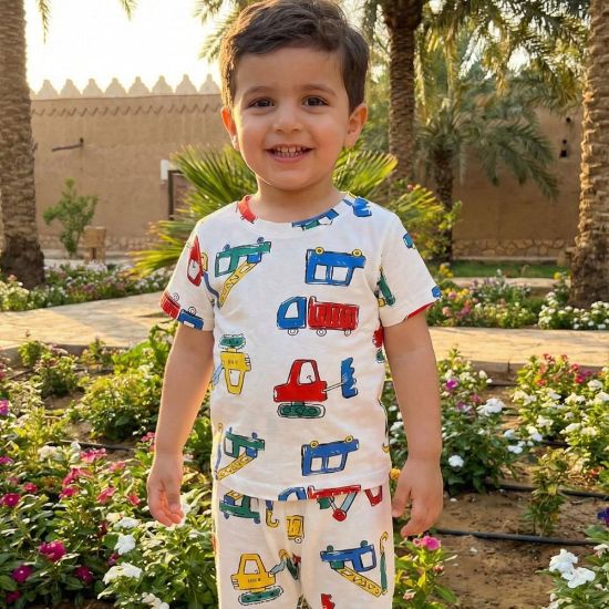 صورة طقم "مُهندس المستقبل" – قطني مريح بطباعات الآليات