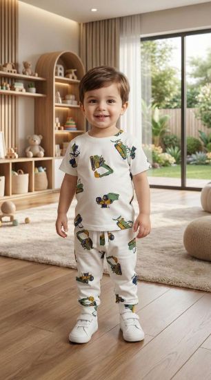 صورة طقم "المكتشف الصغير" للأولاد - قطعتين بنقشة آلات البناء