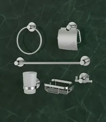 صورة C/P BATH ACCESORIES SET 6PCS ALUMINIUM HEAVY SILVER RANCY[CH