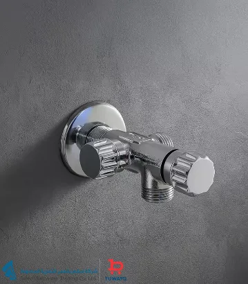 صورة محبس زاوية نحاس 1/2X1/2" كروم 2خط 2فتحه توكو