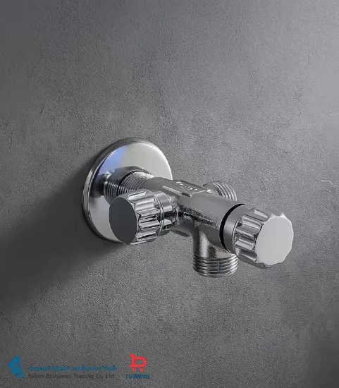 صورة محبس زاوية نحاس 1/2X1/2" كروم 2خط 2فتحه توكو