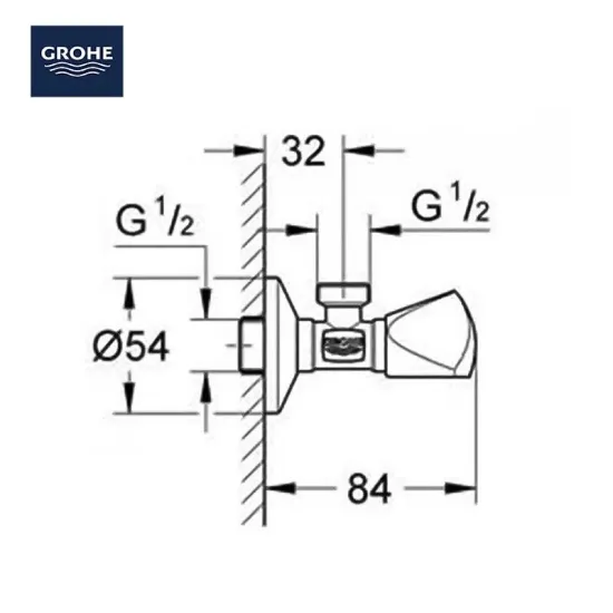 صورة محبس زاوية جروهي أصلي مقاس 1/2 × 1/2 بوصة - يد مثلثة (GROHE 22940000)