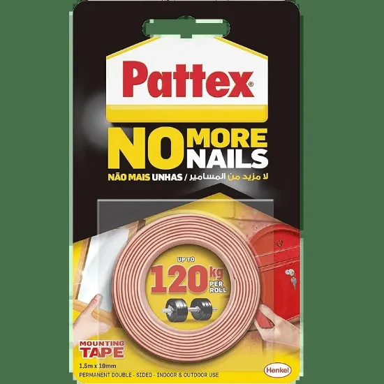 صورة شريط لاصق وجهين فائق القوة "لا مزيد من المسامير" باتكس - قوة تحمل حتى 120 كجم (Pattex No More Nails Mounting Tape)