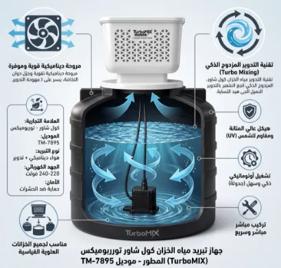 صورة جهاز تبريد مياه الخزان كول شاور توربوميكس (TurboMIX) المطور مع غطاس تدوير ديناميكي وفلتر أمان – موديل TM-7895