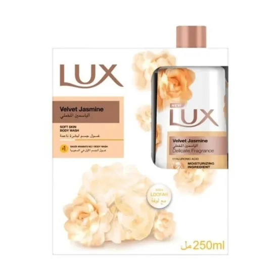 صورة جل استحمام جسم معطر بالياسمين المخملي من لوكس مع ليفة