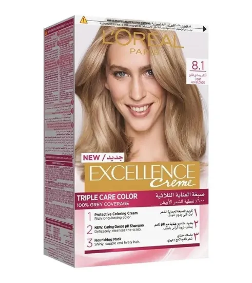 صورة لوريال صبغه شعر اكسلانس 8.1 اشقر فاتح رمادي